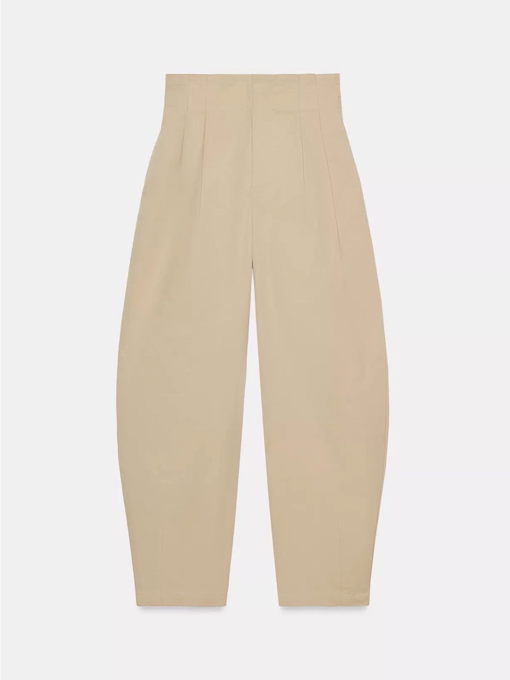 High-Waist Pleated Barrel Pants in Beige